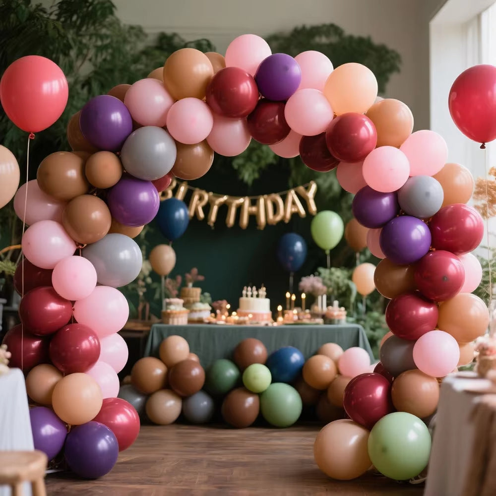 50/100 Pieces Retro Mixed Balloons in Orange, Brown, Avocado, and Night Blue for Thanksgiving Woodland Theme Party Decoration