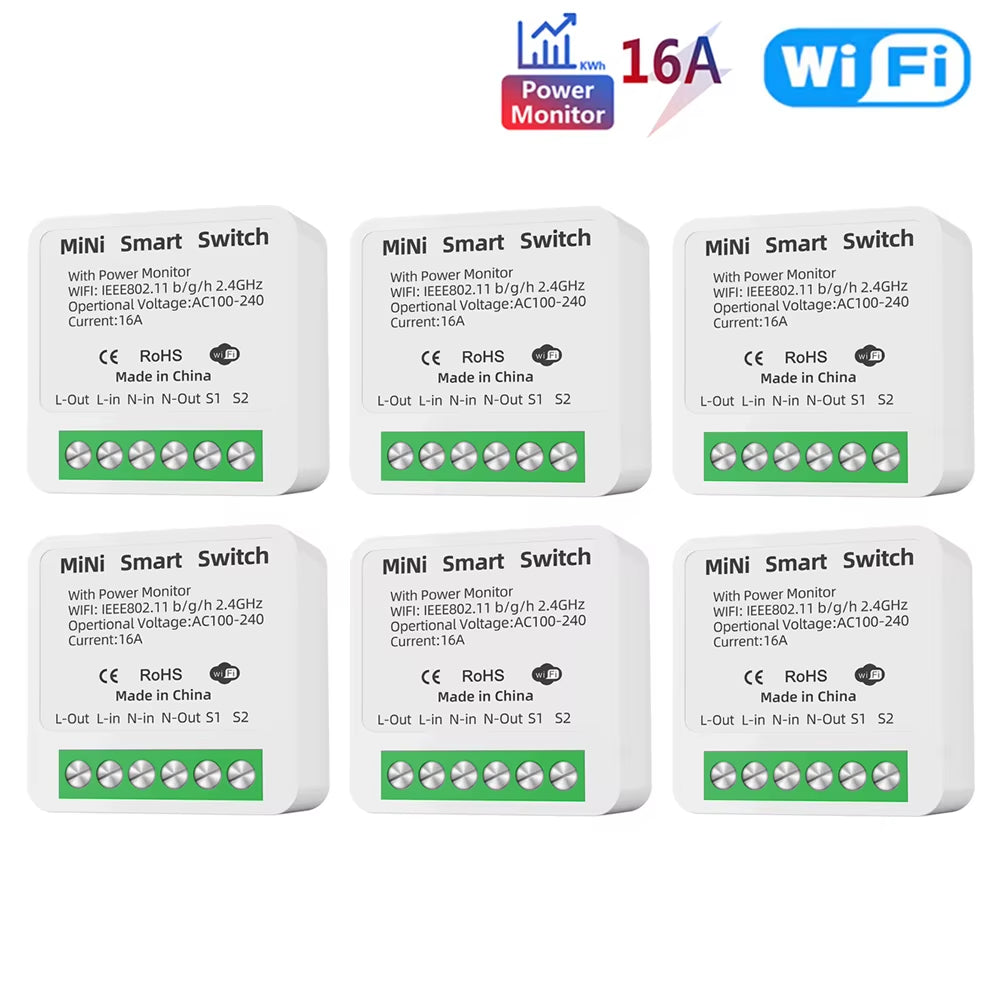 16A Tuya Wifi Smart Switch 2-Way Control with Energy Monitor Switch Mini Smart Breaker Smart Life Control Alexa via Google Home