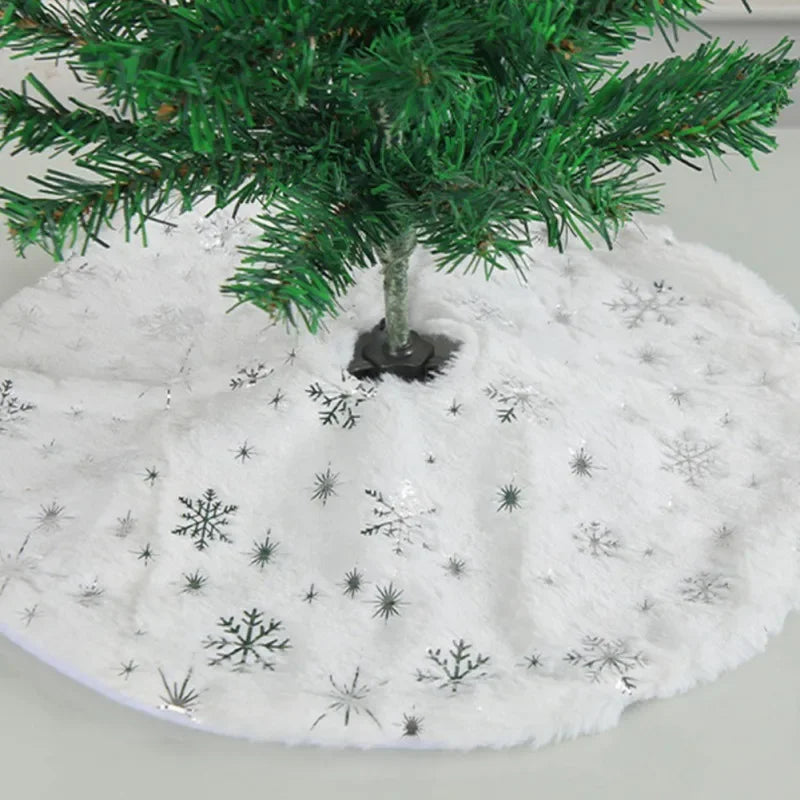 40Cm Plush Christmas Tree Skirt Sequin Snowflakes Xmas Tree Skirts Base Cover Carpet Mat 2024 New Year Navidad Party Decorations