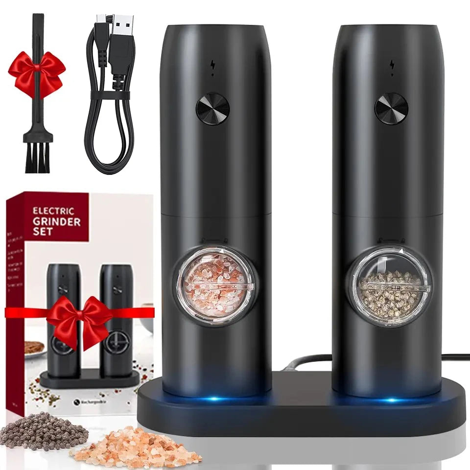 USB Rechargeable Automatic Pepper and Salt Grinder with Adjustable Coarseness and LED Light - Kitchen Essential