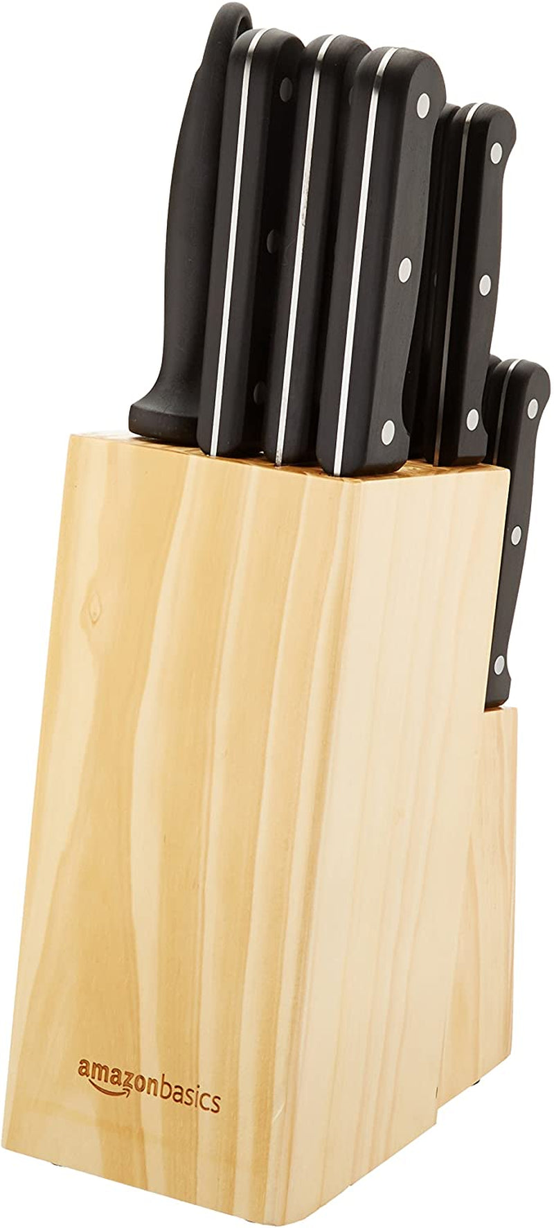 14-Piece High Carbon Stainless Steel Kitchen Knife Set with Sharpener and Pinewood Block, Black