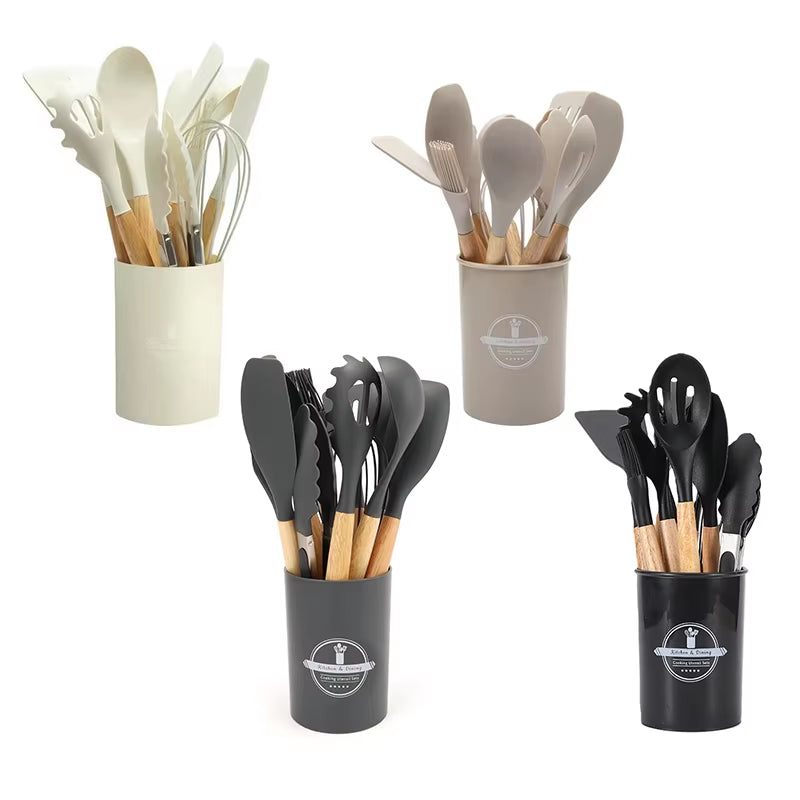 4 Sets of 12-Piece Food Grade Silicone Kitchen Utensil Set with Non-Stick Cookware Accessories - Free Shipping in the USA