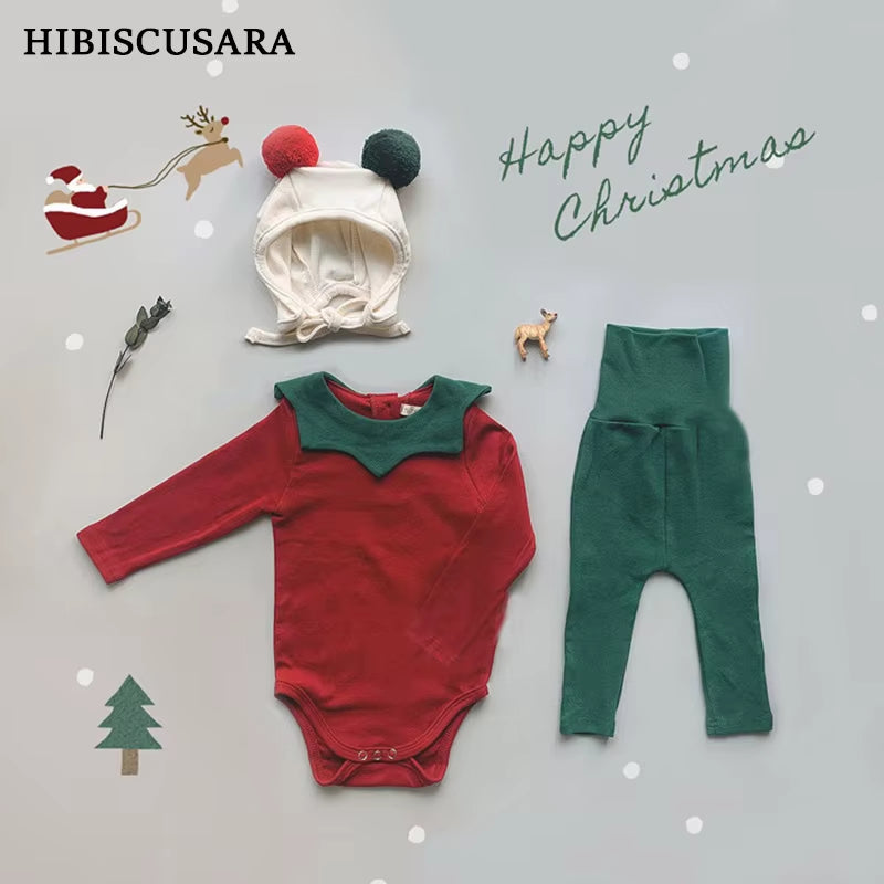 Ins Style Baby Chic Christmas Clothing Sets Romper High Waist Pants Hat Sets Newborn Infant Baby Girl Boy Xmas Outfits