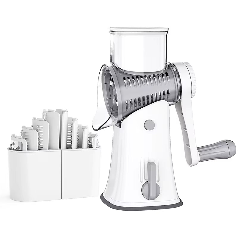 5-in-1 Rotary Cheese Grater and Vegetable Slicer with Mandoline, Julienne, Waffle Cutter, and Nut Chopper - Model JT247