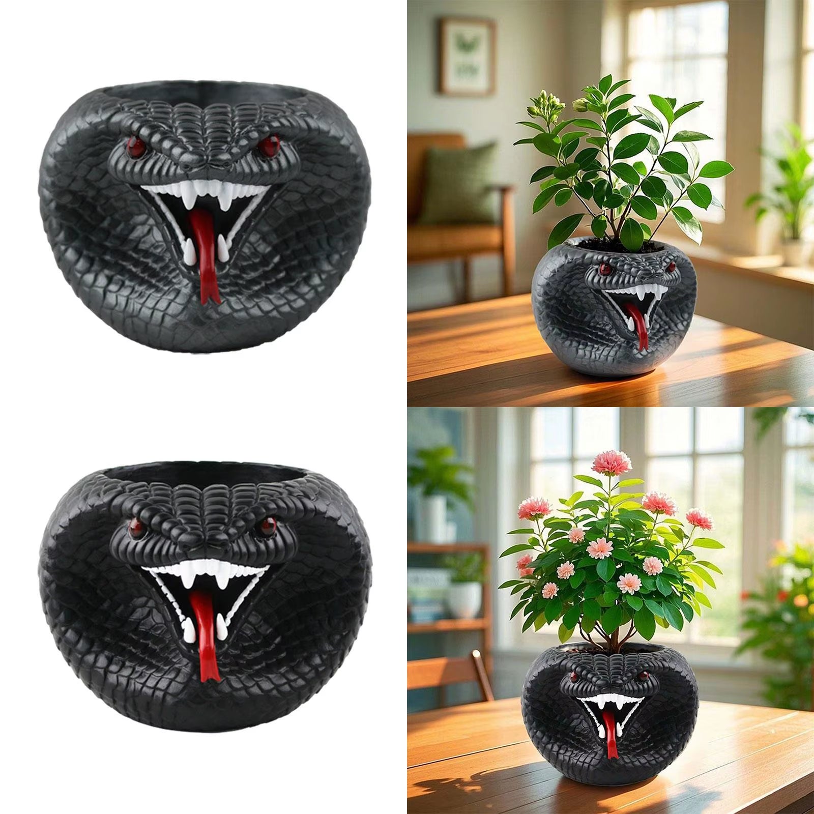 Resin Flower Pot for Succulents and Indoor Plants - Stylish Snake Planter for Windowsills and Farmhouse Desks, Suitable for Indoor and Outdoor Use
