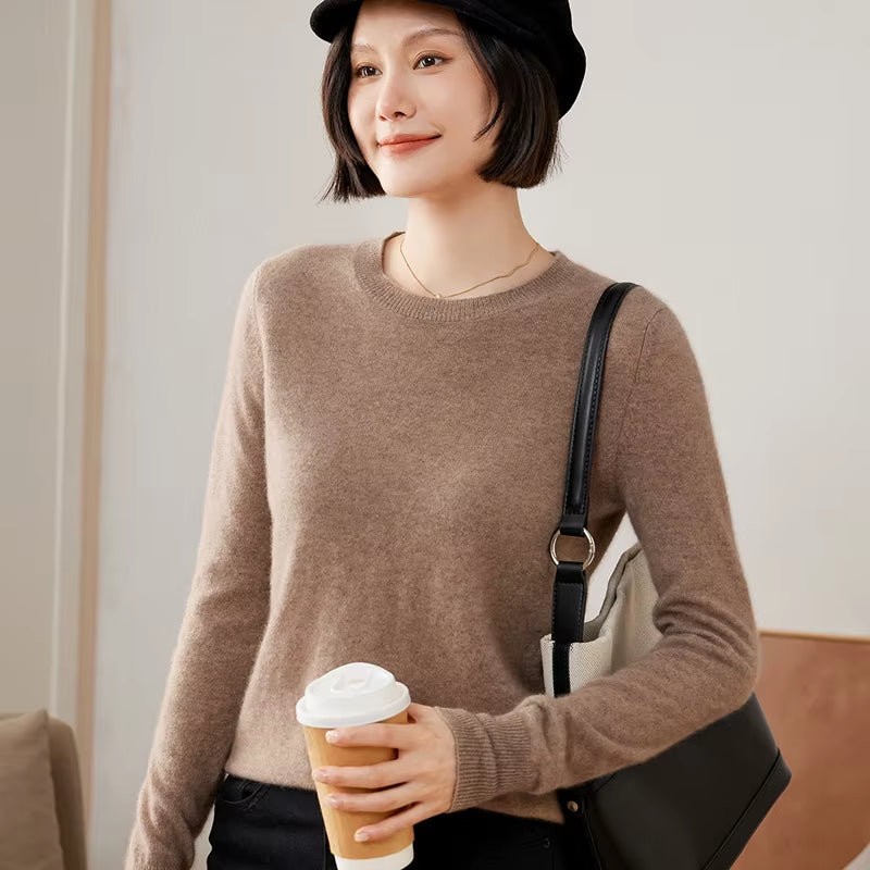 100% Pure Goat Cashmere Knitted Pullovers Hot Sale O-Neck Sweaters Women Soft High Quality Ladies Jumpers Clothes