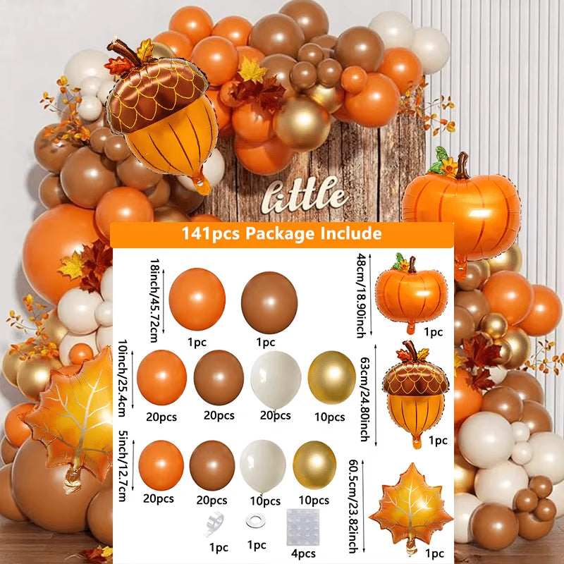 141-Piece Autumn Balloon Arch and Wreath Set for Thanksgiving, Harvest Festivals, and Birthday Celebrations