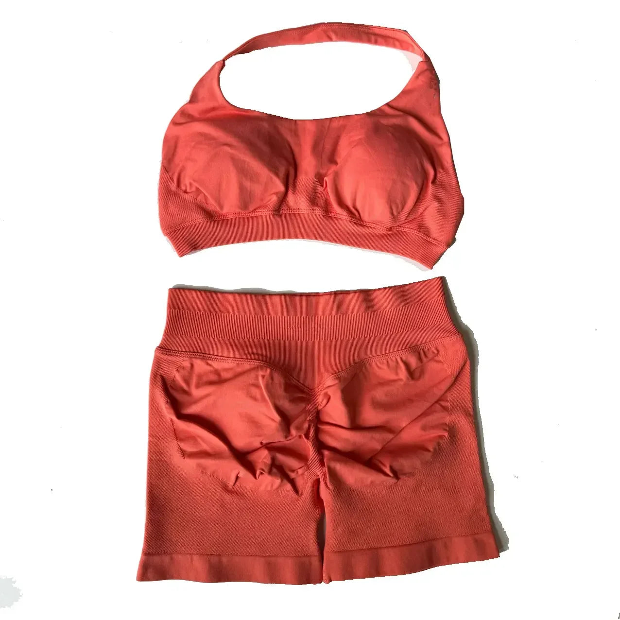 2Pcs Set Impact Shorts Seamless Fitness Yoga Set Women Gym Clothes Halter Sports Bra Matching Workout Sets Outfit