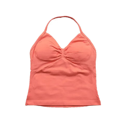 Impact Longline Strappy Top with Logo Women Seamless Yoga Tops Backless Gym Clothes Workout Sleeveless Shirts with Buit in Bra