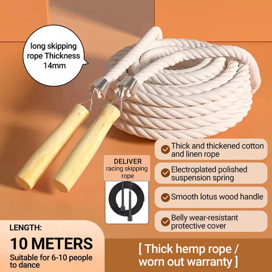 3/10/15M Thick Long Jump Rope Spring Group Skipping Rope Anti-Slip Wooden Handles School Collective Sports Shaking