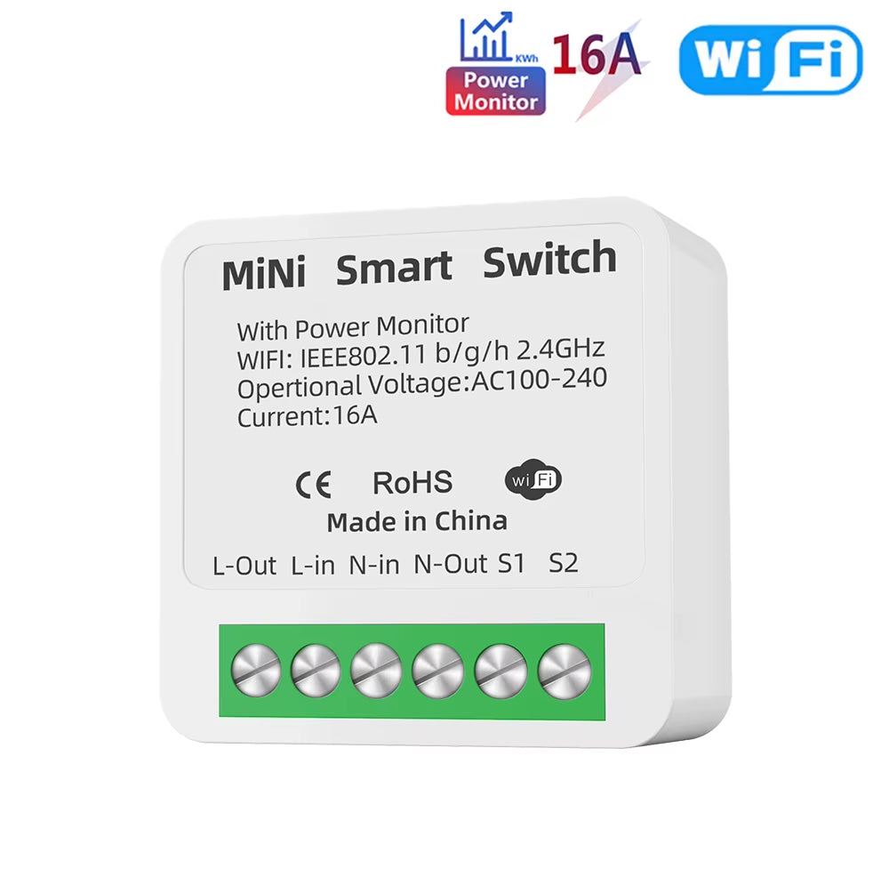 16A Tuya Wifi Smart Switch 2-Way Control with Energy Monitor Switch Mini Smart Breaker Smart Life Control Alexa via Google Home