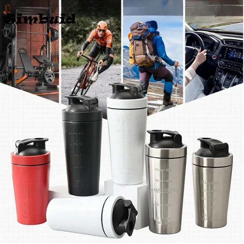 1Pcs Stainless Steel Protein Powder Shaker Bottle with Ball Scale Leak Proof,Gym Fitness Sport Whey Shakes Water Cup