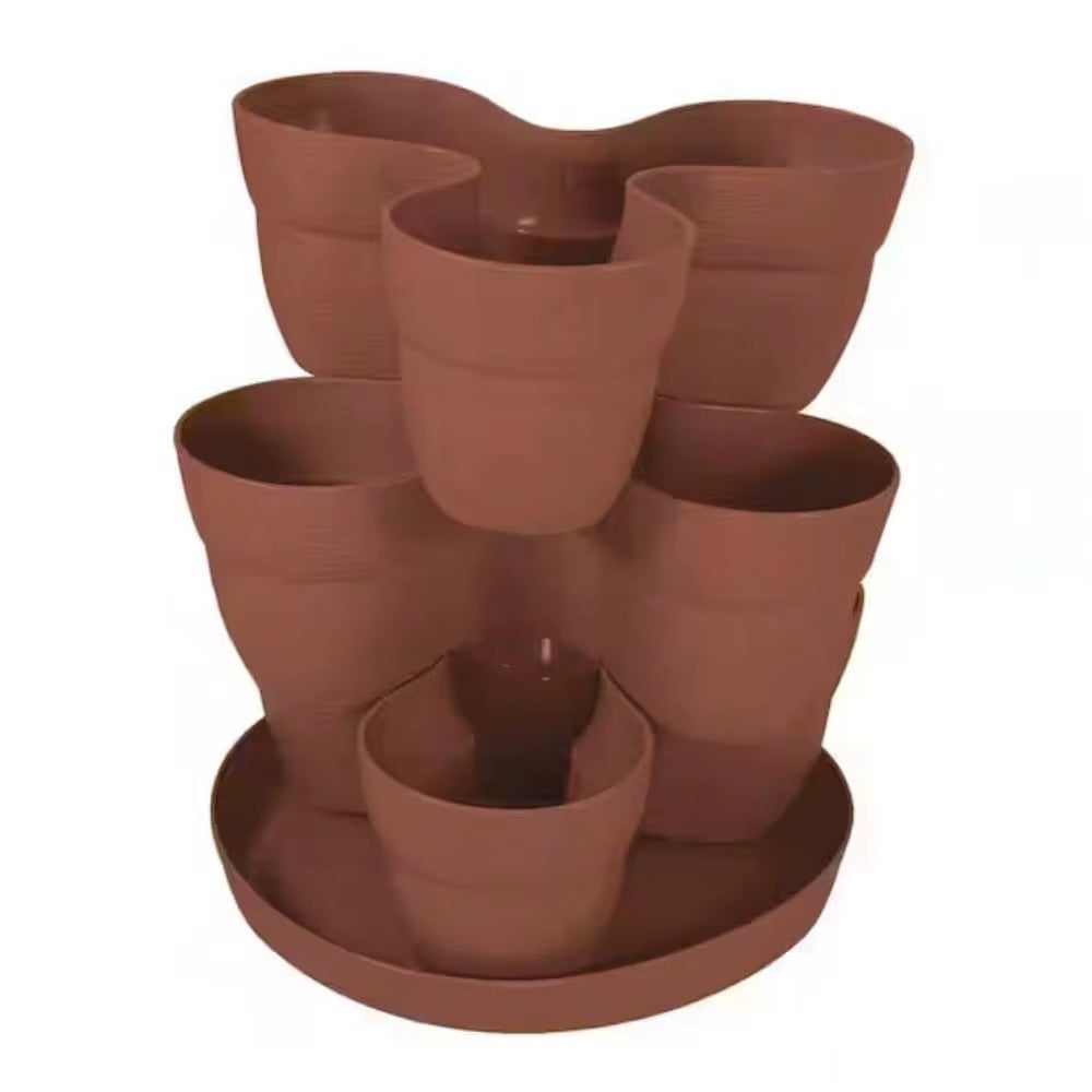 3-Tier Terra Cotta Resin Vertical Planter for Indoor Herb and Flower Gardening