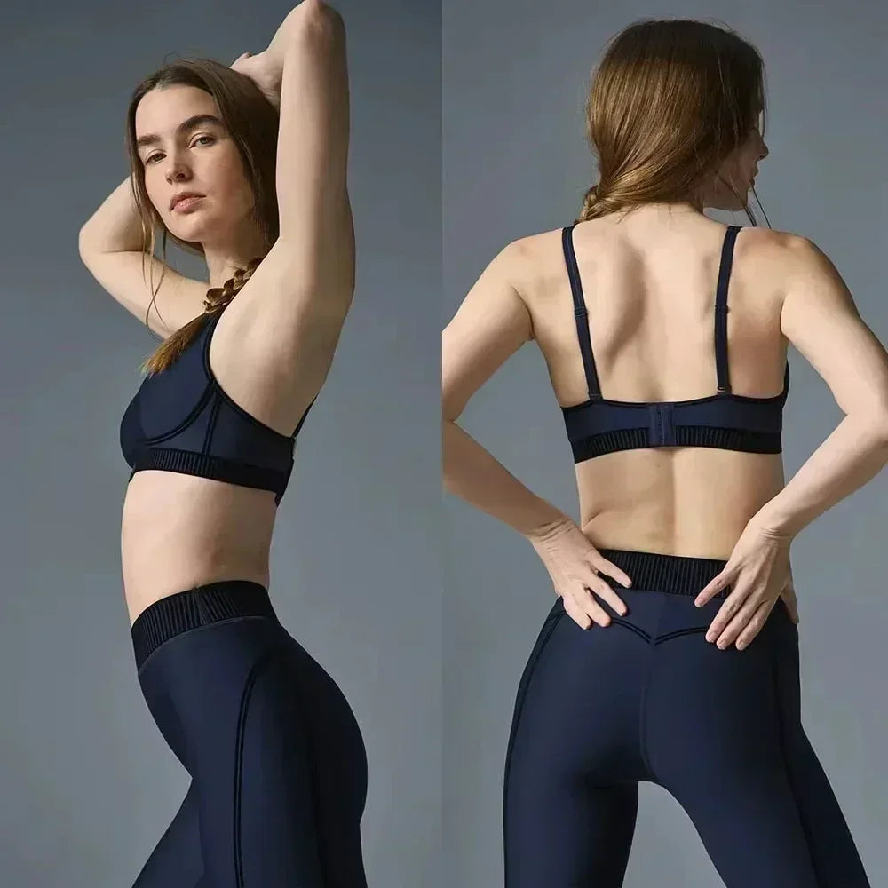 Women'S Air High7/8 Line up Legging Pants Gym Sports Fitness Yoga Set Comfortable Smooth Buckle Bra Elastic Pilates Exercise