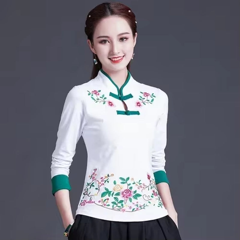 Ethnic Style Streetwear Fashion Casual Women Clothing Shirts for Women Vintage Clothes Tshirt Y2K Top Women Clothes Embroidery