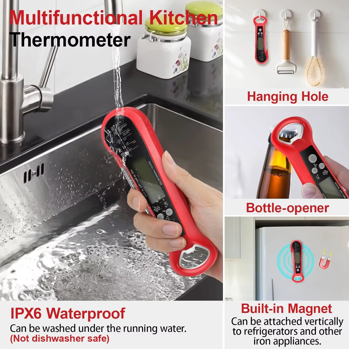 Digital Professional Meat Thermometer - IPX6 Waterproof Kitchen Cooking Thermometer with Dual Probes for Instant Readings