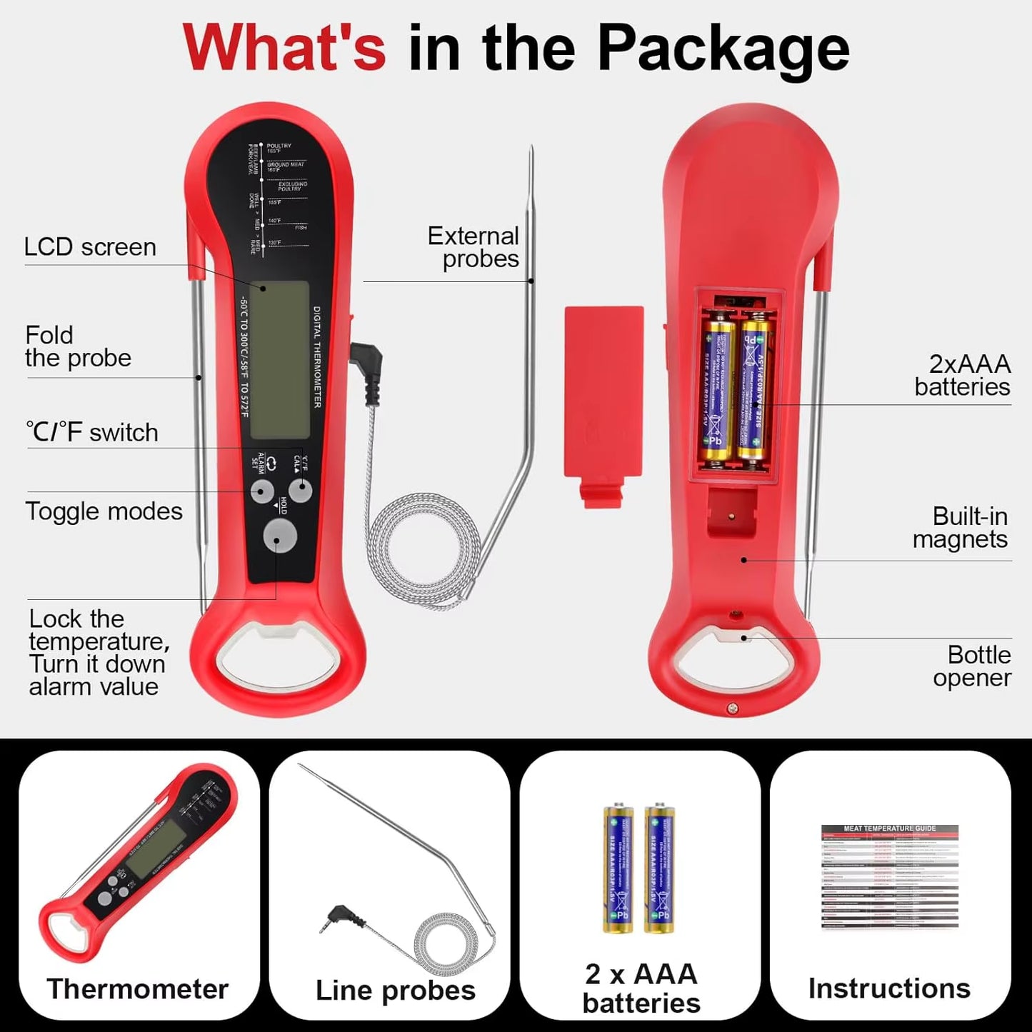 Digital Professional Meat Thermometer - IPX6 Waterproof Kitchen Cooking Thermometer with Dual Probes for Instant Readings