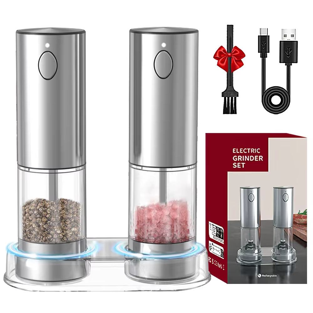 Stainless Steel Electric Pepper Grinder - USB Rechargeable Adjustable Coarseness Spice Mill for Kitchen Use