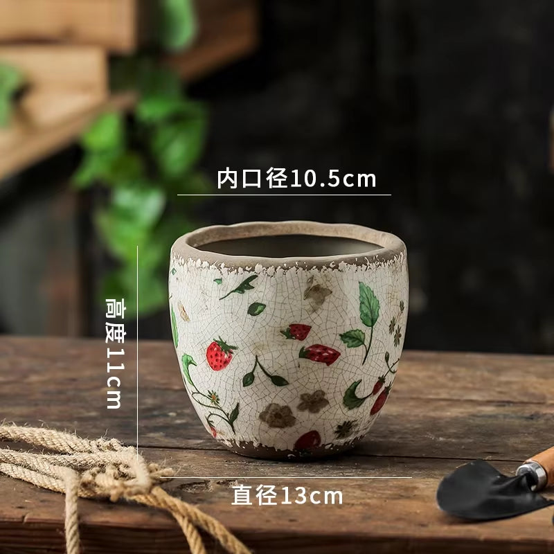 Elegant Retro Ceramic Flower Pots for Indoor Use - Porous and Breathable Design for Creative Floral Arrangements and Greenery in Pastoral Style
