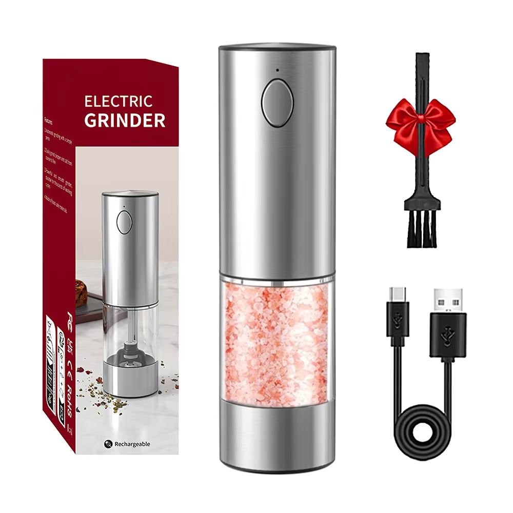Stainless Steel Electric Pepper Grinder - USB Rechargeable Adjustable Coarseness Spice Mill for Kitchen Use