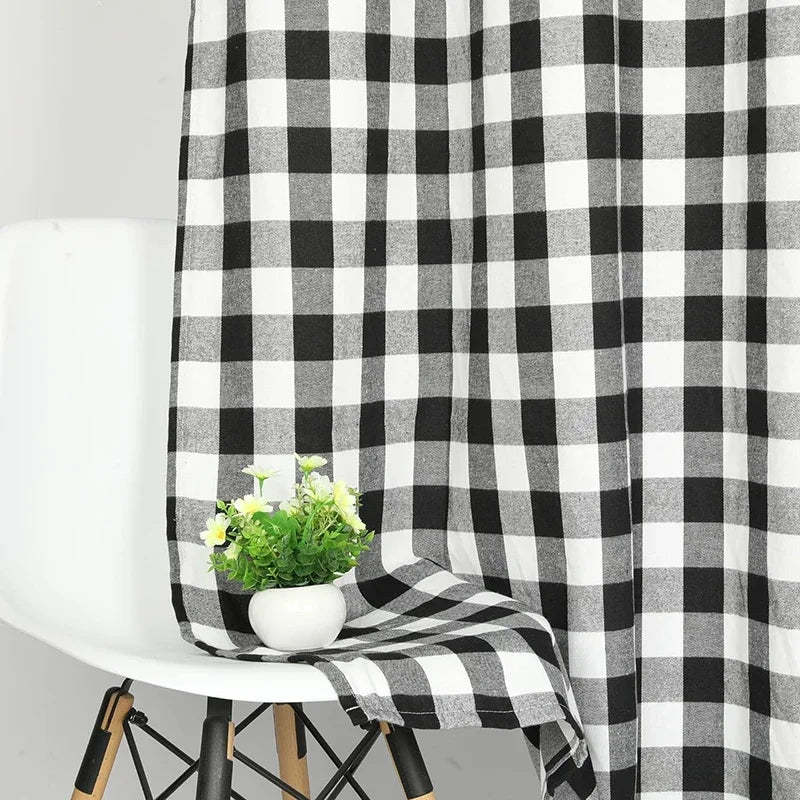 Black White Gingham Curtains Panels for Living Room Plaid Drape Kitchen Bedroom Rod Pocket Blackout Checkered Top Window Curtain