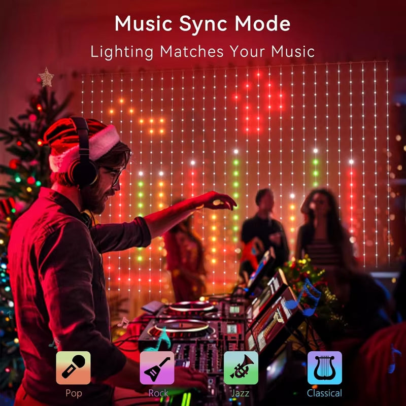 Smart LED Curtain Lights with 400 RGB+IC Color Changing LEDs, 6.6 x 6.6 Feet Indoor Dynamic DIY Pattern String Lights