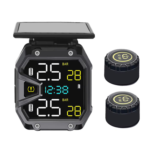 Motorcycle Tire Pressure Monitoring System with USB Port and Solar Power for Outdoor Cycling Accessories