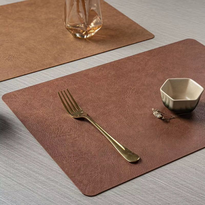 Reversible Leather Kitchen Placemats - Heat Resistant Dining Table Mats for Dishes, Cups, and Coasters