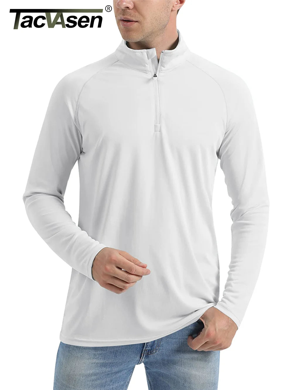 UPF 50+ T-Shirts Men'S 1/4 Zip UV Protection Long Sleeve T Shirts Fishing Hiking Performance Tee Shirts Pullover Tops