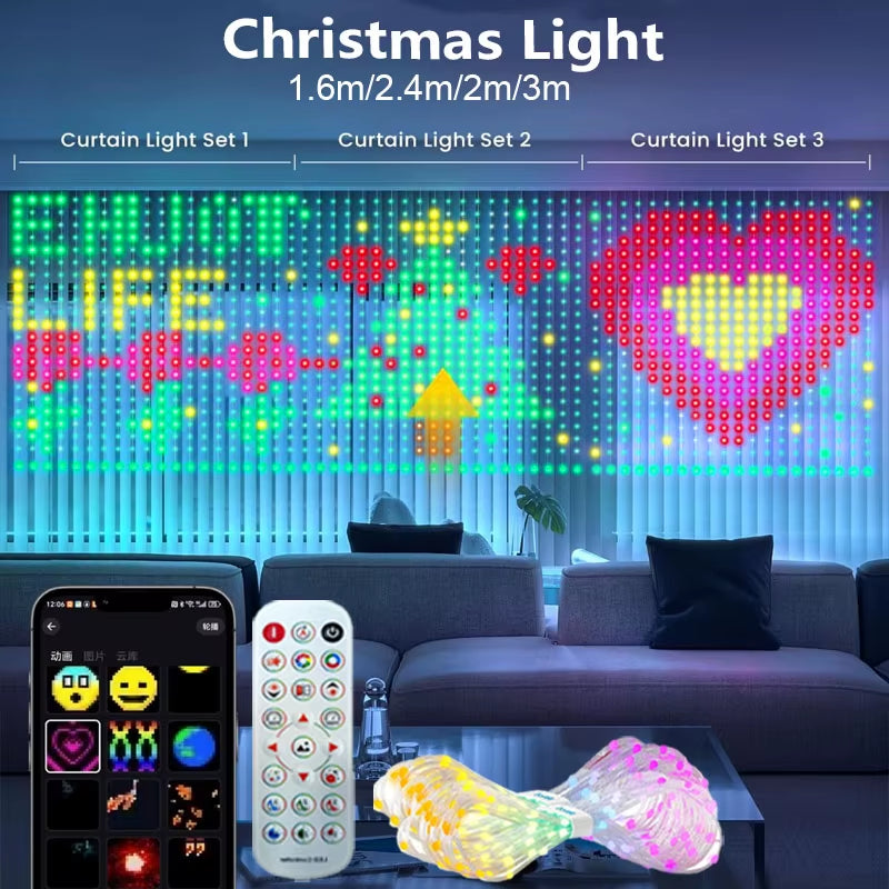 Smart LED Curtain Lights with 400 RGB+IC Color Changing LEDs, 6.6 x 6.6 Feet Indoor Dynamic DIY Pattern String Lights