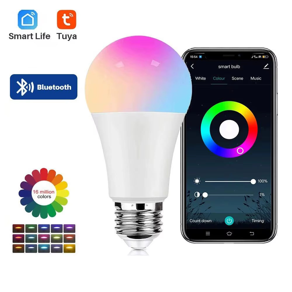 Tuya Bluetooth RGBCW E27 LED Smart Bulb - 9W Dimmable Light with APP Control for Home, Bedroom, and Holiday Decor (85-265V)
