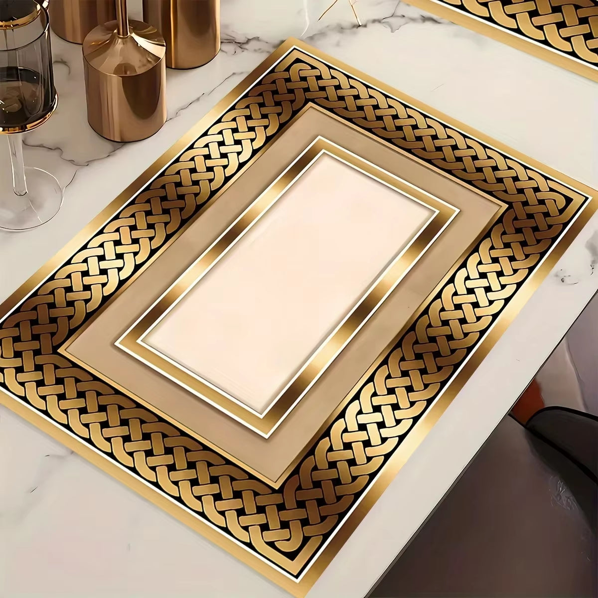 Set of 4 Elegant Golden Pattern Placemats – Perfect for Dining Rooms, Kitchens, Coffee Tables, Restaurants, and Home Decor
