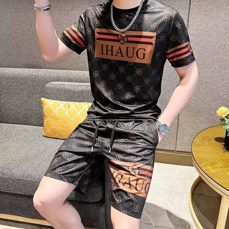 2025 Hot Casual Men'S Summer Handsome Loose Trend Fashion Short Sleeve Shorts Sports Quick Drying Fashion Suit