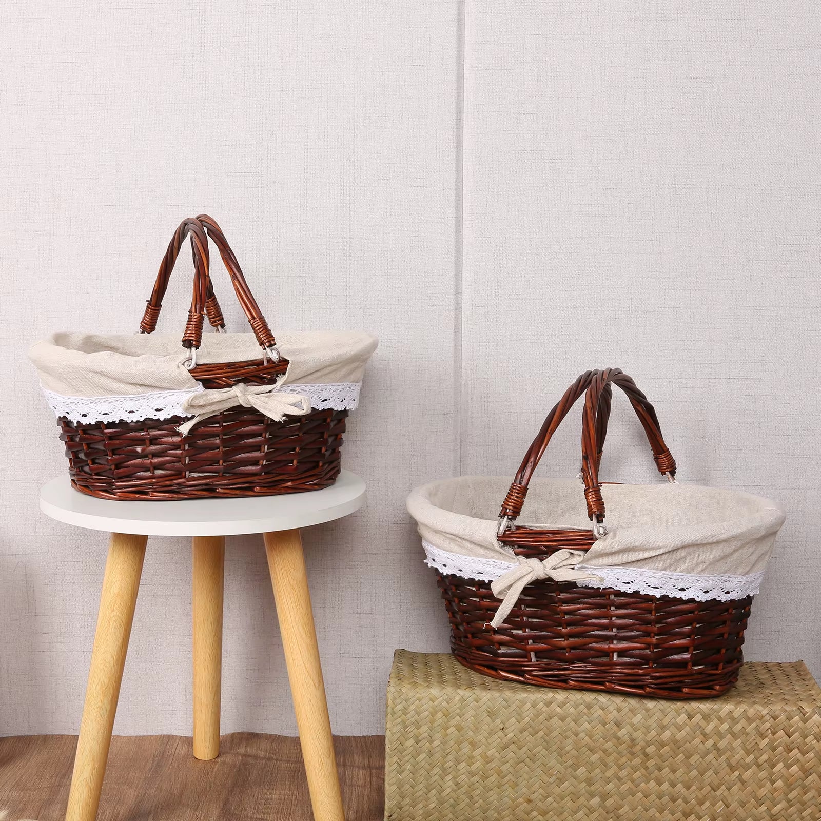 ZK30 Rustic Willow Wicker Picnic Basket with Handle for Outdoor Activities