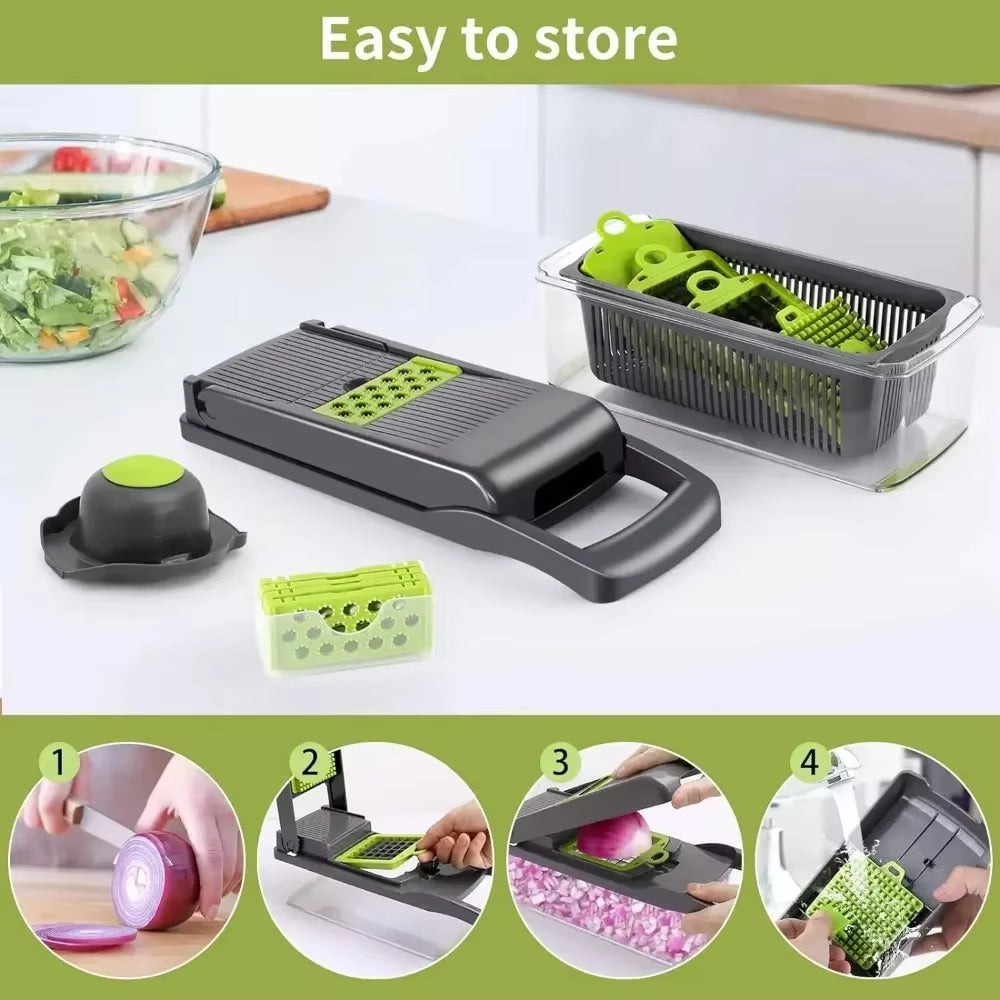 Professional Multifunctional Vegetable Chopper and Grater - 14/16 in 1 Kitchen Tool for Efficient Food Preparation