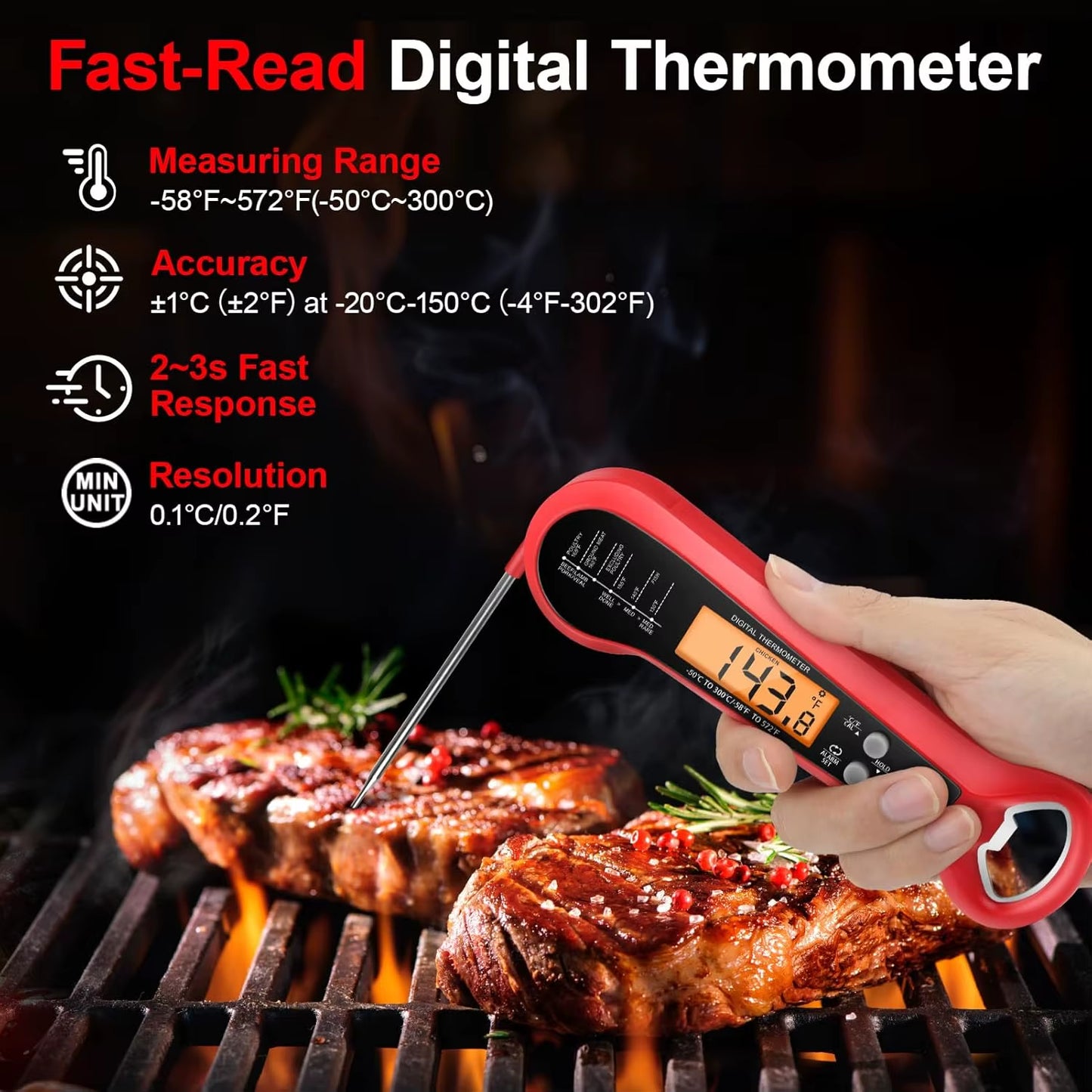 Digital Professional Meat Thermometer - IPX6 Waterproof Kitchen Cooking Thermometer with Dual Probes for Instant Readings