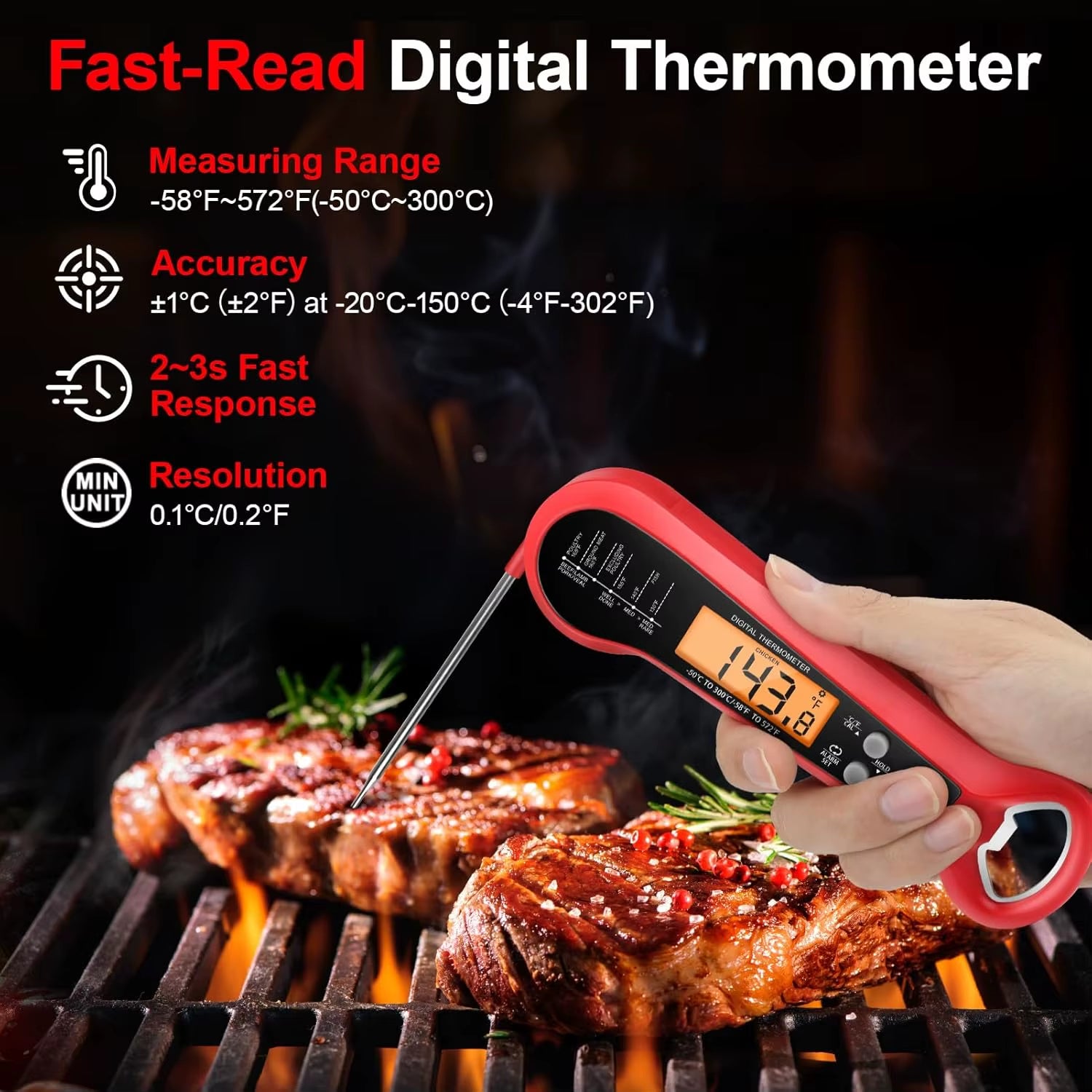 Digital Professional Meat Thermometer - IPX6 Waterproof Kitchen Cooking Thermometer with Dual Probes for Instant Readings