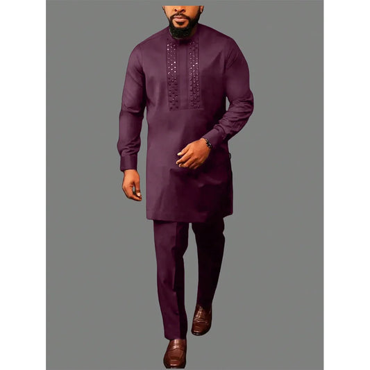 2024 New African Traditional Men'S Set Elegant and Fashionable Men'S Suit Casual Embroidery Two Piece Set Men'S Suit Kaftan