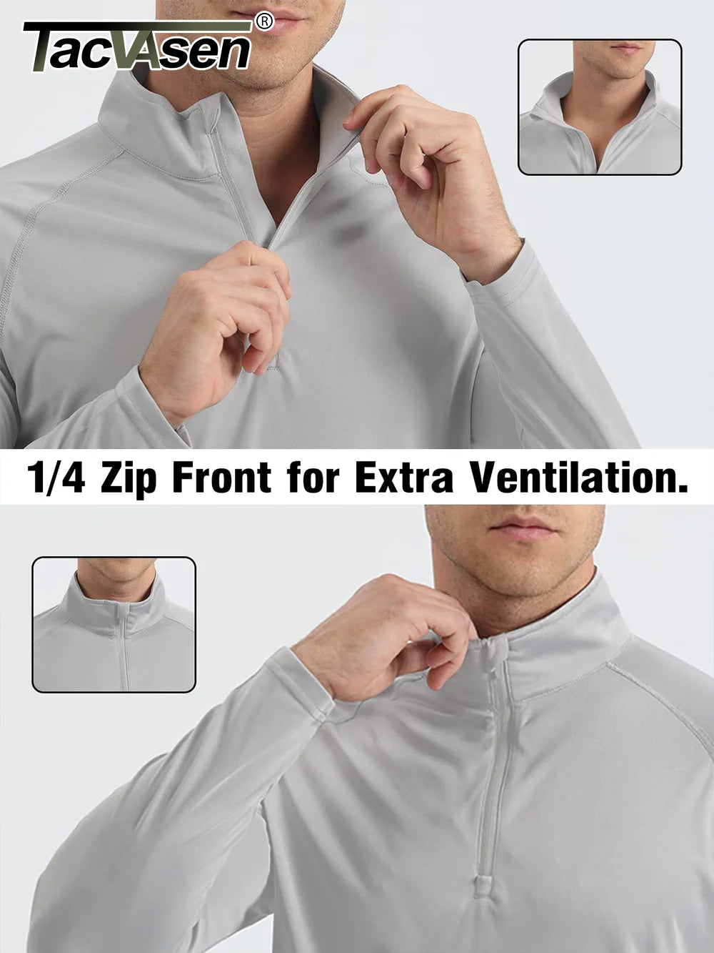 UPF 50+ T-Shirts Men'S 1/4 Zip UV Protection Long Sleeve T Shirts Fishing Hiking Performance Tee Shirts Pullover Tops