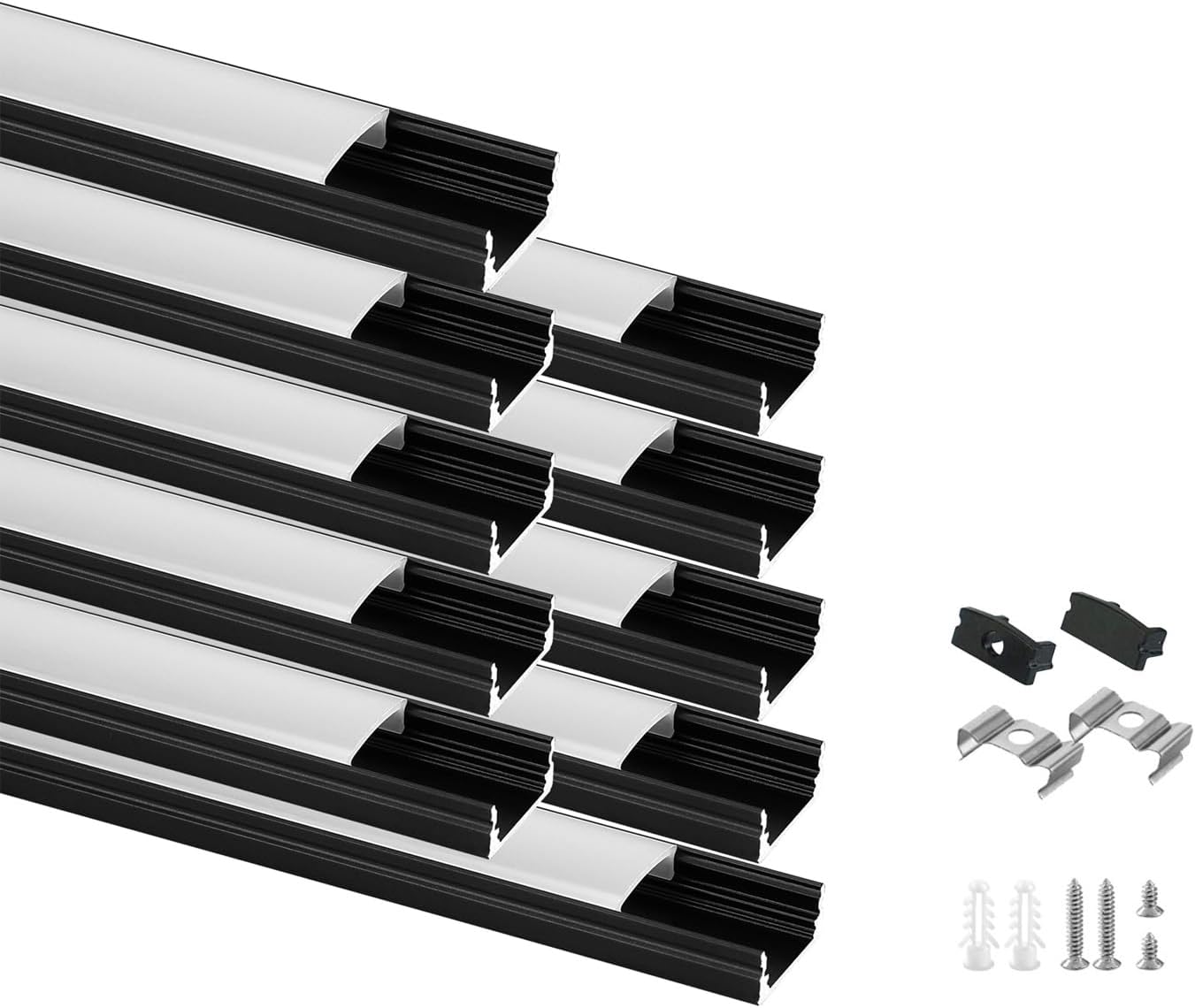 10Pack 3.3Ft/1M Black LED Aluminum Channel,Led Strip Light Diffuser Aluminum Channel Profile Housing Extrusion for under Cabinet Counter and Stairs (Black-10Pack 3.3Ft)