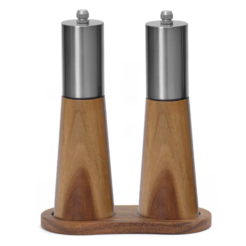 Leeseph Adjustable Salt and Pepper Grinder Set with Wooden Base - Perfect for Home Kitchen and Dining Table, Ideal Gift Option