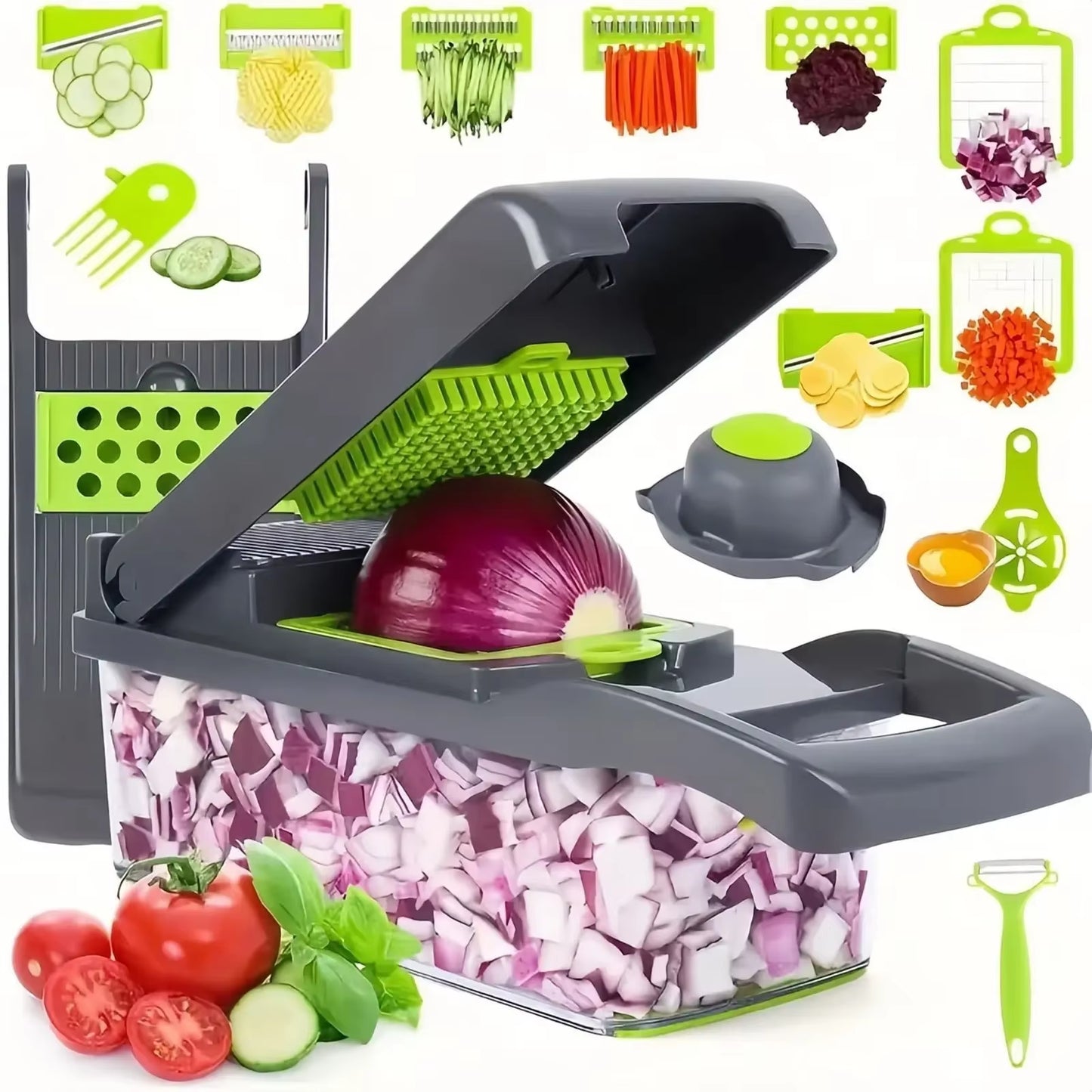 Professional Multifunctional Vegetable Chopper and Grater - 14/16 in 1 Kitchen Tool for Efficient Food Preparation