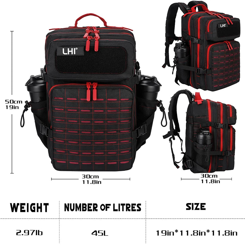 25L/35L/45L Gym Backapck Tactical Athlete Sports Fitness Bag Exercise Workout Weekend Travel Daypack with Bottle Holder