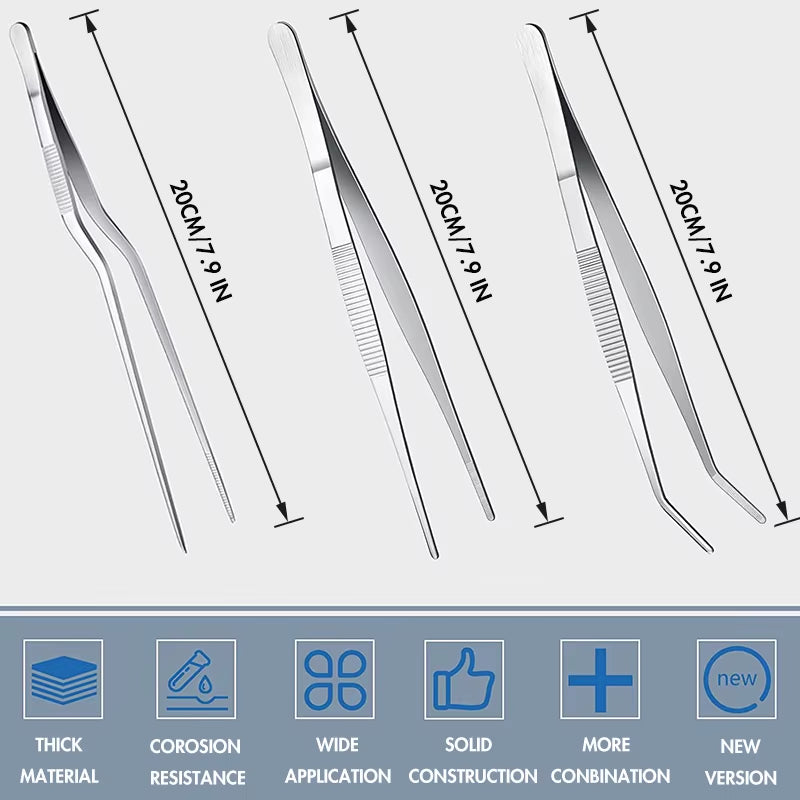 Stainless Steel 5-Piece Tweezers Set for Cooking, Barbecue, Baking, and Serving - Professional Kitchen Tools