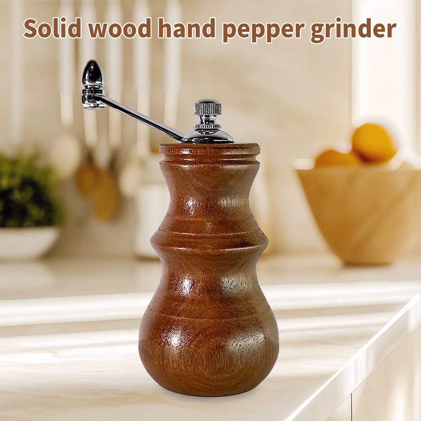 Premium Solid Wood Hand-Crank Pepper Grinder with Durable Ceramic Core for Home Kitchen Use