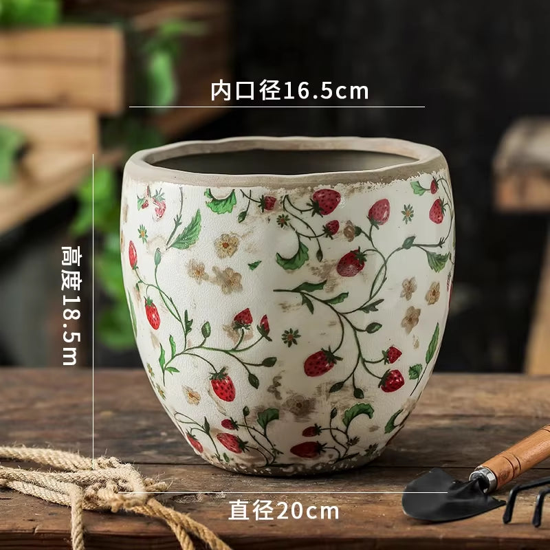 Elegant Retro Ceramic Flower Pots for Indoor Use - Porous and Breathable Design for Creative Floral Arrangements and Greenery in Pastoral Style