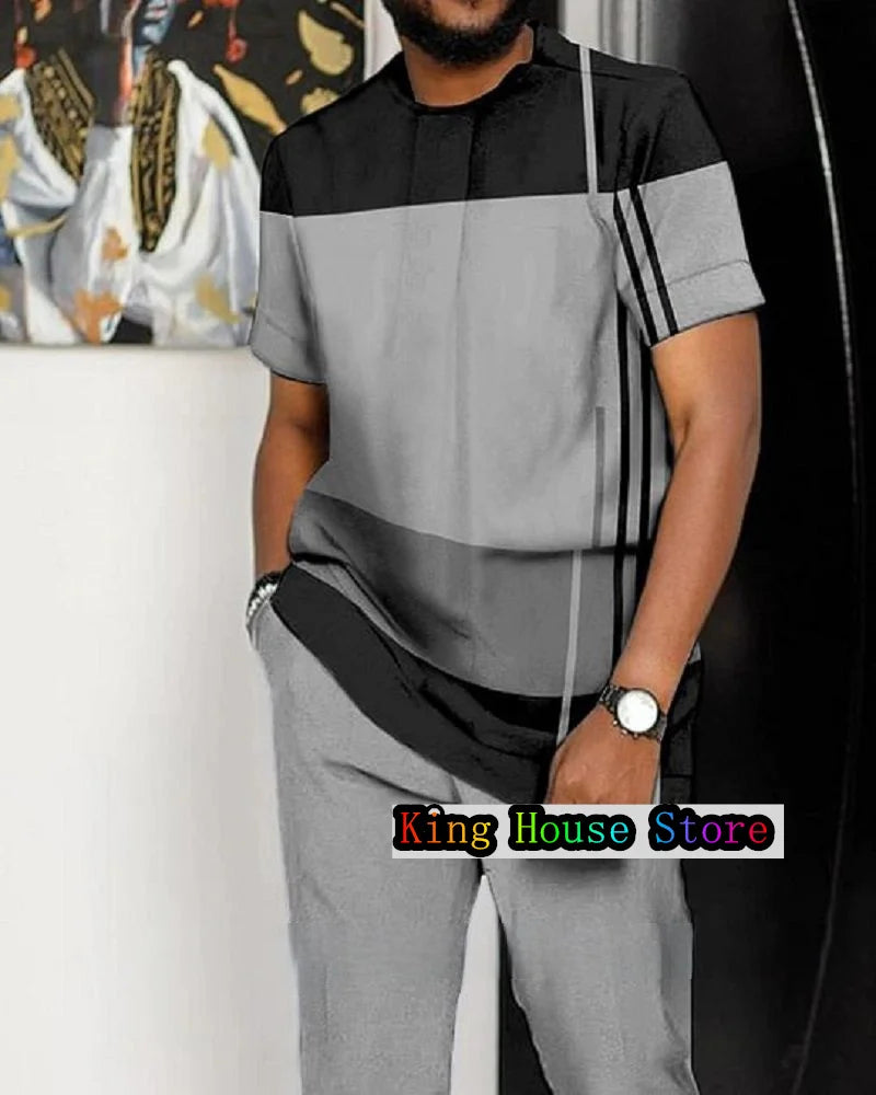 New Sportsuit Suit for Men Tracksuit Trousers Jogging Clothes T Shirt Trouser 2 Piece Set Oversized Tracksuit Street Clothes