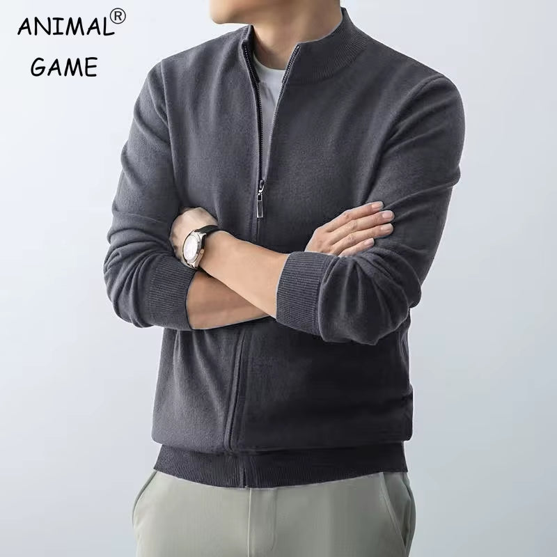Men'S Zipper Cardigan Sweater Slim Fit Sweaters Stand Knitwear Jumper Warm Cold Blouse Zip Long Sweatcoats