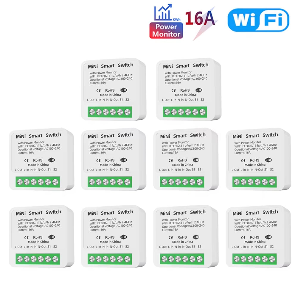 16A Tuya Wifi Smart Switch 2-Way Control with Energy Monitor Switch Mini Smart Breaker Smart Life Control Alexa via Google Home