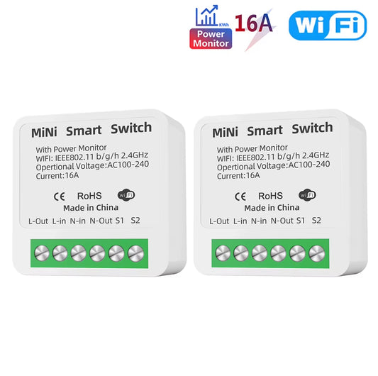 16A Tuya Wifi Smart Switch 2-Way Control with Energy Monitor Switch Mini Smart Breaker Smart Life Control Alexa via Google Home